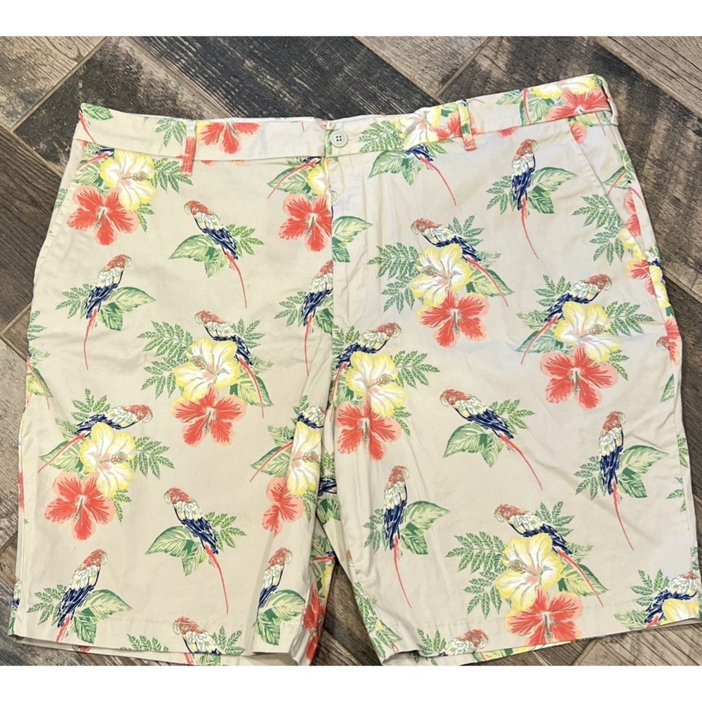 Izod Stretch Silver Birch Floral Parrot Hibiscus Twill‎ Chino Shorts Size 42